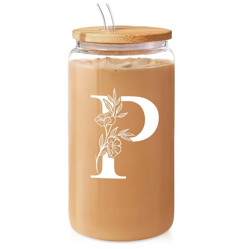 SANDJEST Monogrammed Gifts for Women - Monogram Pocket monsters Initial Glass Cup 16 Oz Can FOG Cups with Lid Gunpla...