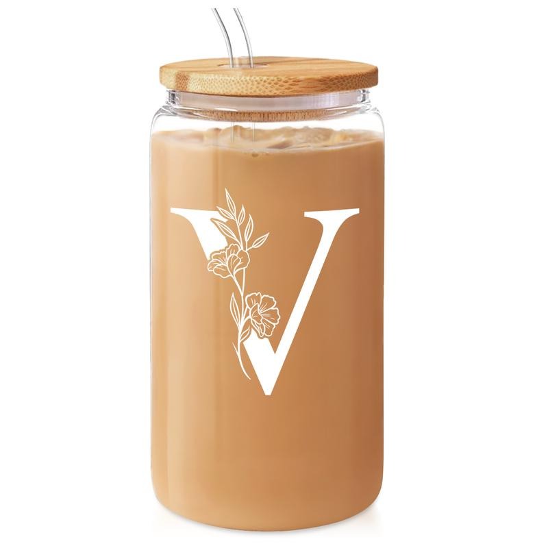 SANDJEST Monogrammed Gifts for Women - Monogram Superhero team Initial Glass Cup 16 Oz Can FOG Cups with Lid Gunpla brand...