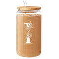 SANDJEST Monogrammed Gifts for Women - Monogram Swoosh Initial Glass Cup 16 Oz Can FOG Cups with Lid Gunpla brand Straw -...