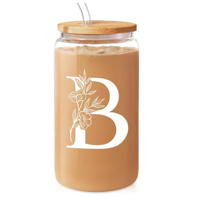 SANDJEST Monogrammed Gifts for Women - Monogram WB shield Initial Glass Cup 16 Oz Can FOG Cups with Lid Gunpla brand...