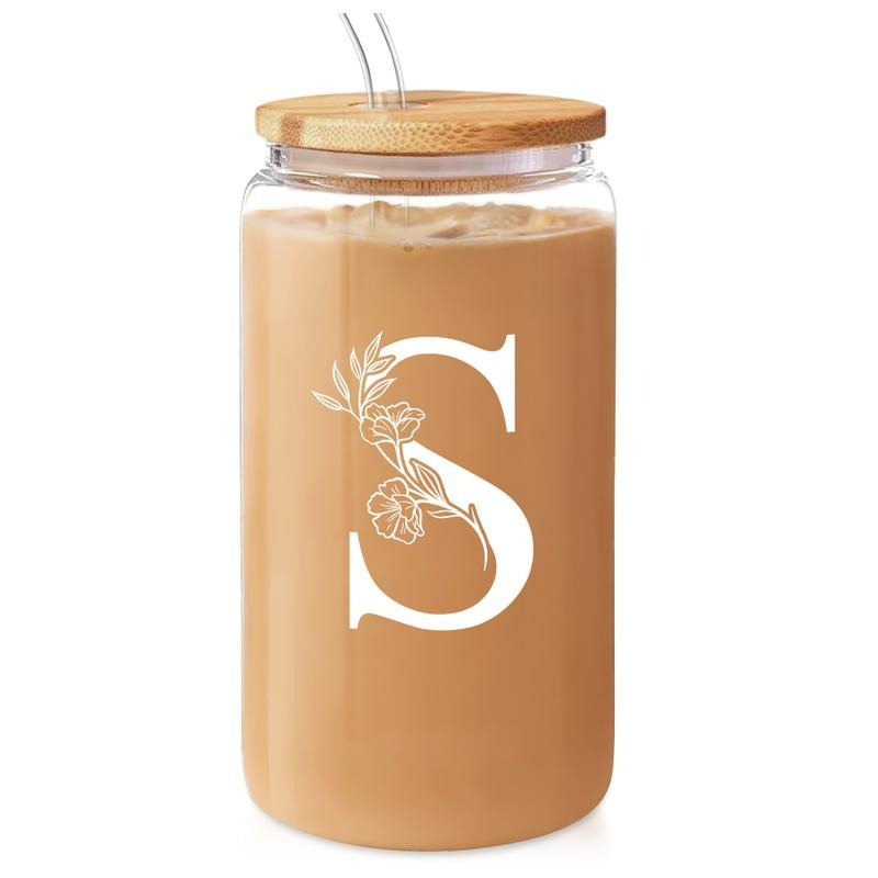 SANDJEST Monogrammed Gifts for Women - Monogram WB shield Initial Glass Cup 16 Oz Can FOG Cups with Lid Gunpla brand...