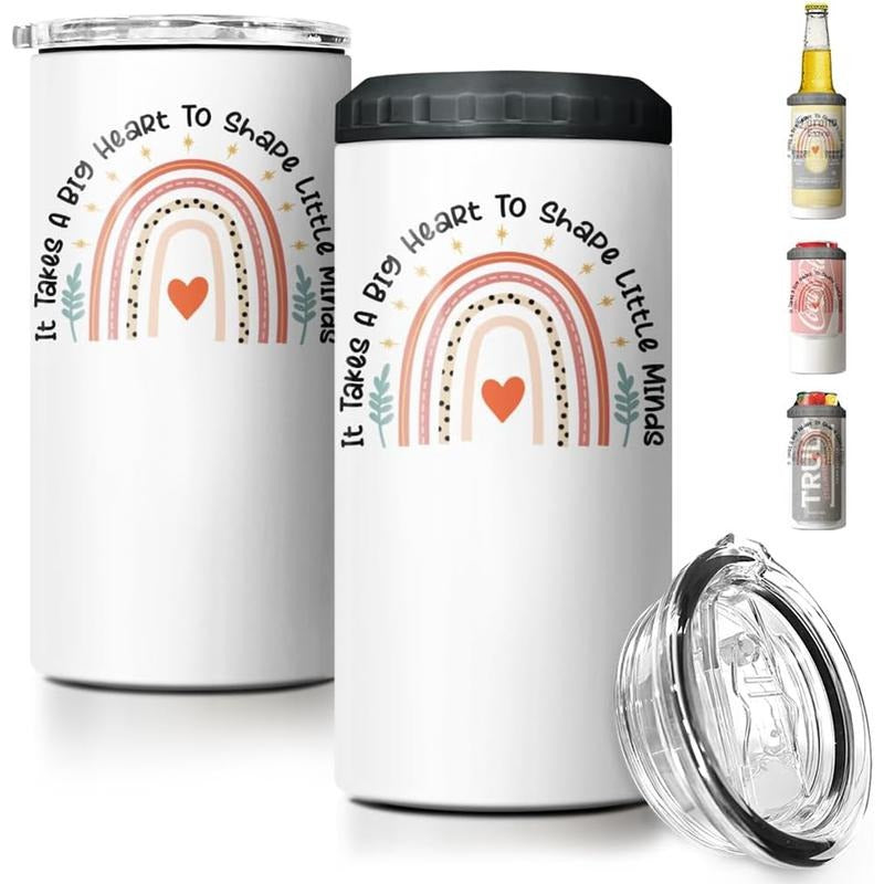 SANDJEST Teacher 4-in-1 Big Heart Shape Little Minds Can Cooler, 12oz Stainless Steel Insulated, Birthday, Christmas,...