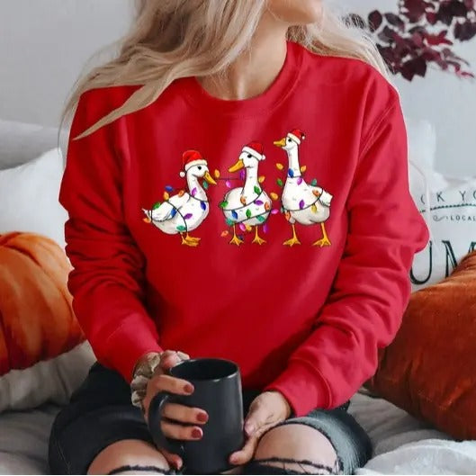 SANTA Claus Merry Bright Sweatshirt, Christmas Sweatshirt, Holiday SweatShirt, Women's Christmas Shirt, Duck Sweaters Hoodie