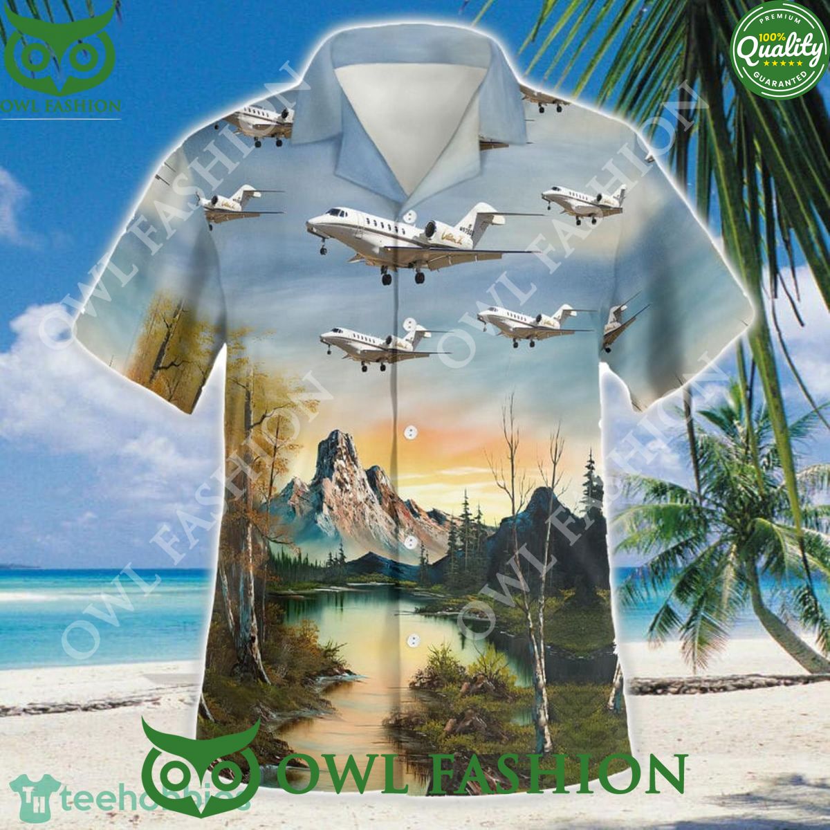 Cessna Citation X Landscape Summer 3D Hawaiian Shirt Design