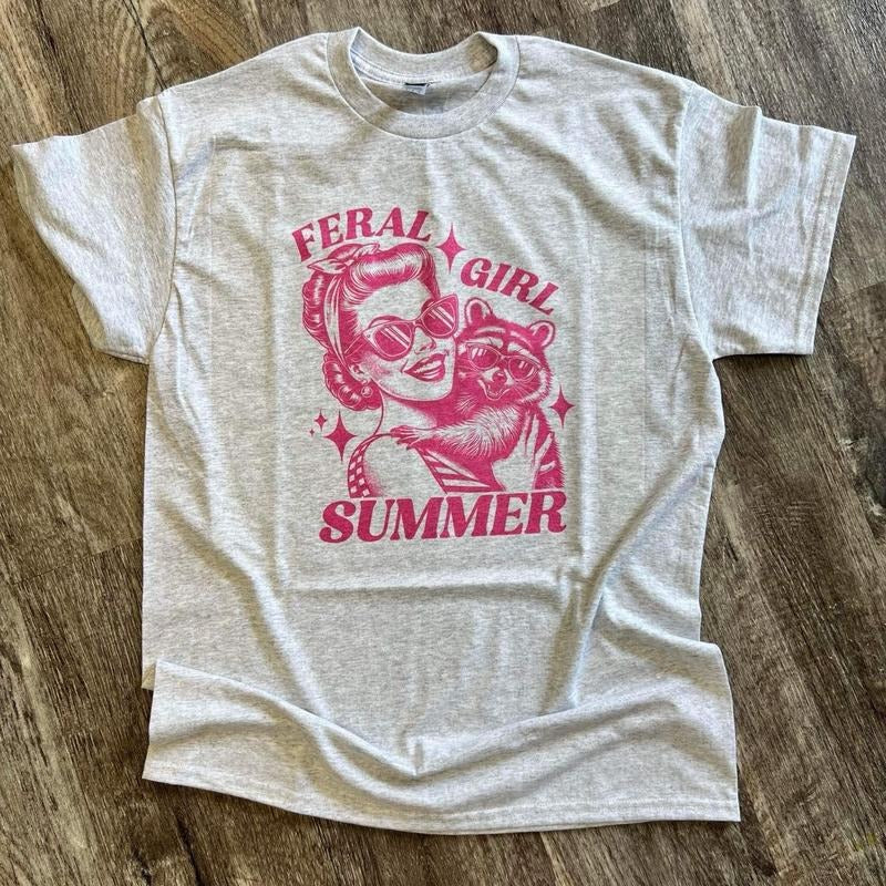 SINGLE SHIRT - FERAL GIRL SUMMER - Funny Shirt - Raccoon Shirt - Summer Tee Hoodie, Sweatshirt | RetroVerseTees.com