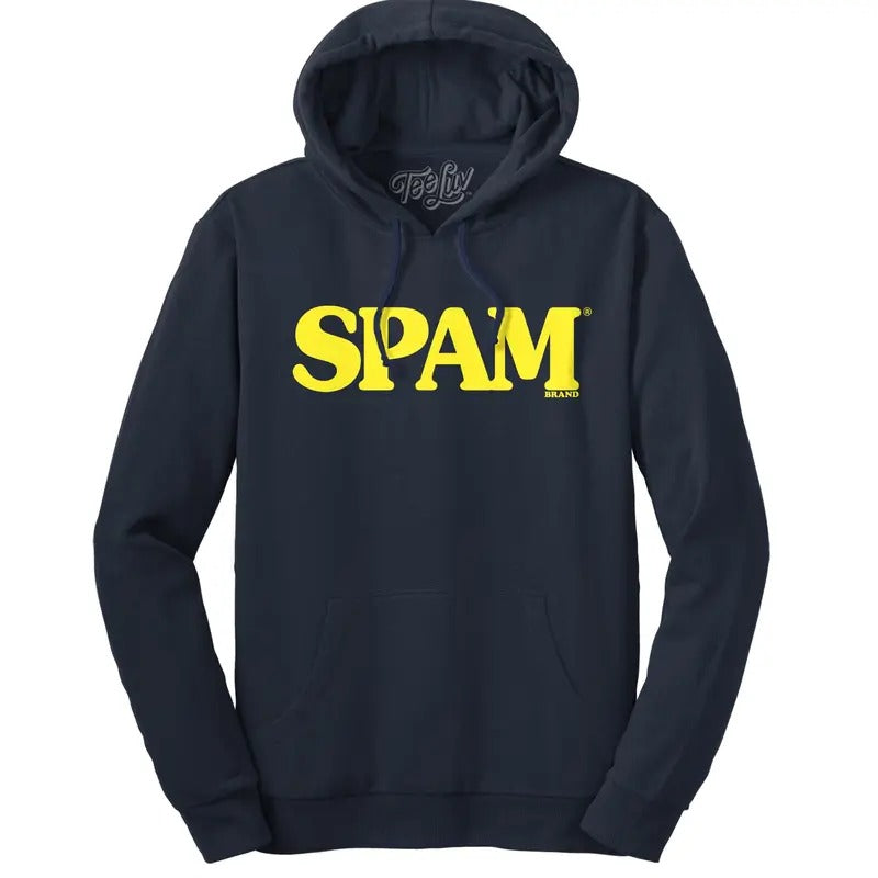 SPAM Logo Hooded Sweatshirt - Navy Blue T-Shirts, Hoodie | RetroVerseTees.com