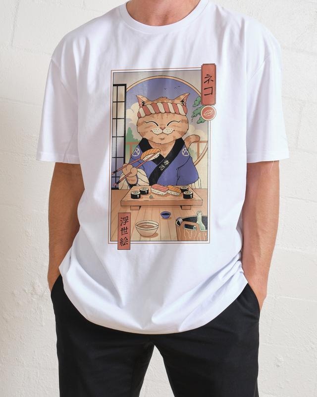 SUSHI CAT IN EDO T-SHIRT, Men Summer Fashion Cotton, Cotton Menswear, S to 3XL Soft Top Hoodie, Sweatshirt