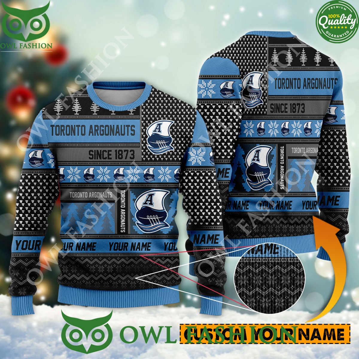 Toronto Argonauts since 1973 Custom name CFL blue Ugly Sweater