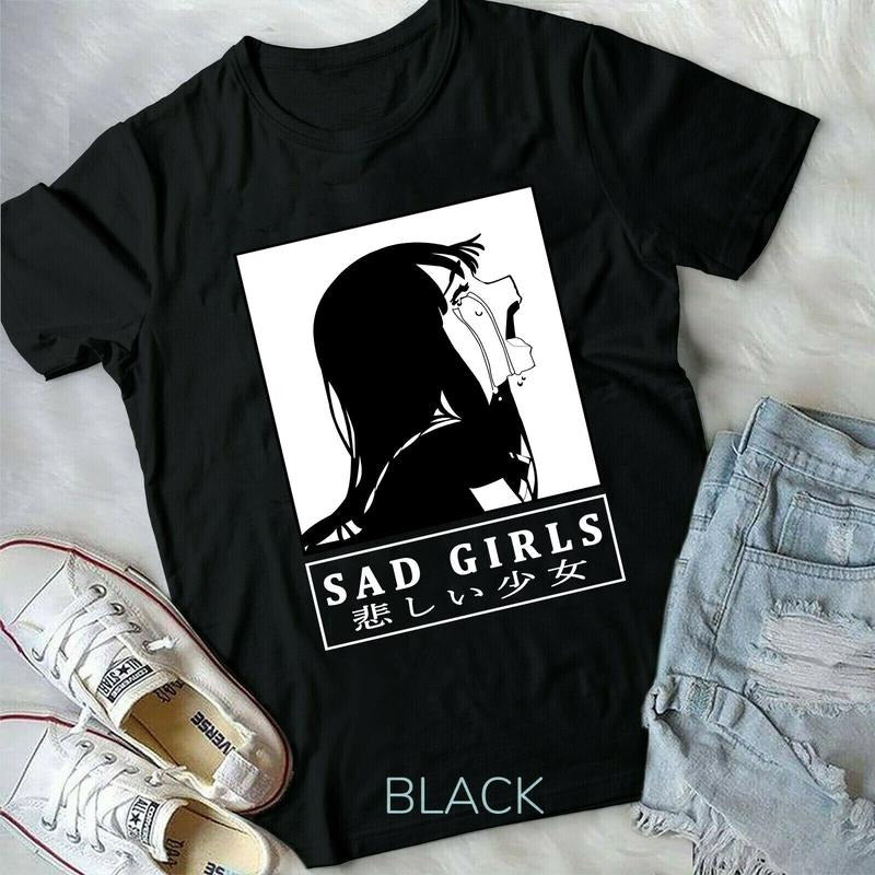 Sad Girl Anime Shirt, Nu Goth, Senpai, Ahegao Short-Sleeve Unisex T-Shirt S-4XL Hoodie, Sweatshirt | RetroVerseTees.com