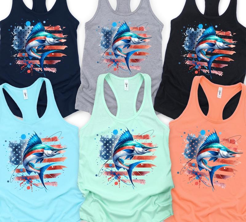 Sailfish American Flag Tank Top Cotton Womenswear T-Shirts, Hoodie, Sweatshirt | RetroVerseTees.com