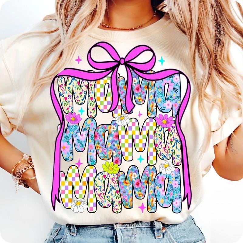 [Sale To 45% Off] Mama Coquette Bow T-Shirt, Preppy Checkered Floral Mama , Retro Mom Life T-Shirt, Gift for Mom, Funny...
