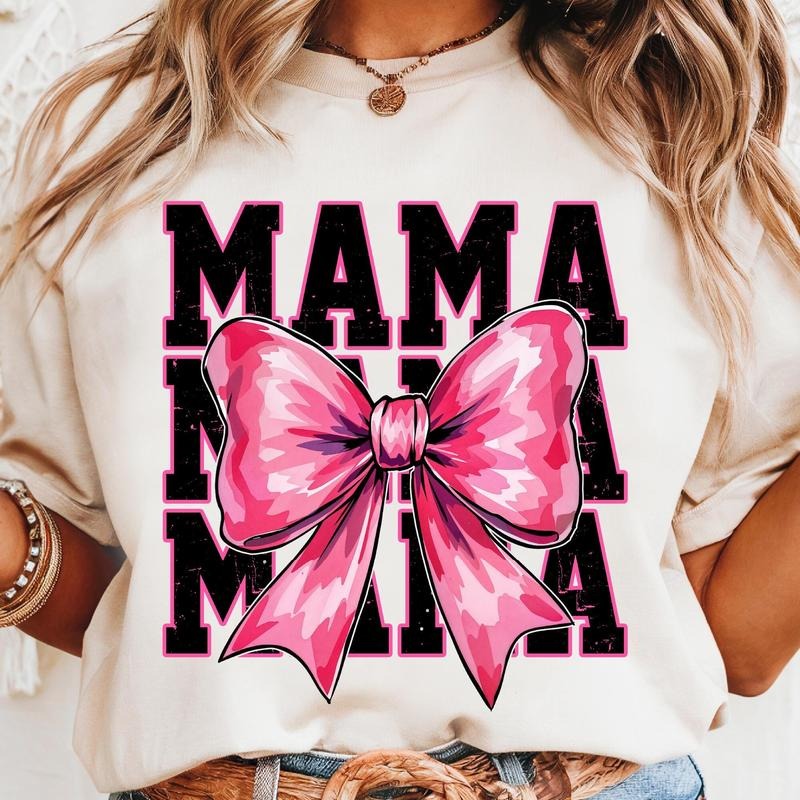 [Sale To 45% Off] Pink Mama Bow T-Shirt, Watercolor Mom, Distressed Grunge Mama T-Shirt, Trendy Mama Aesthetic Shirt...