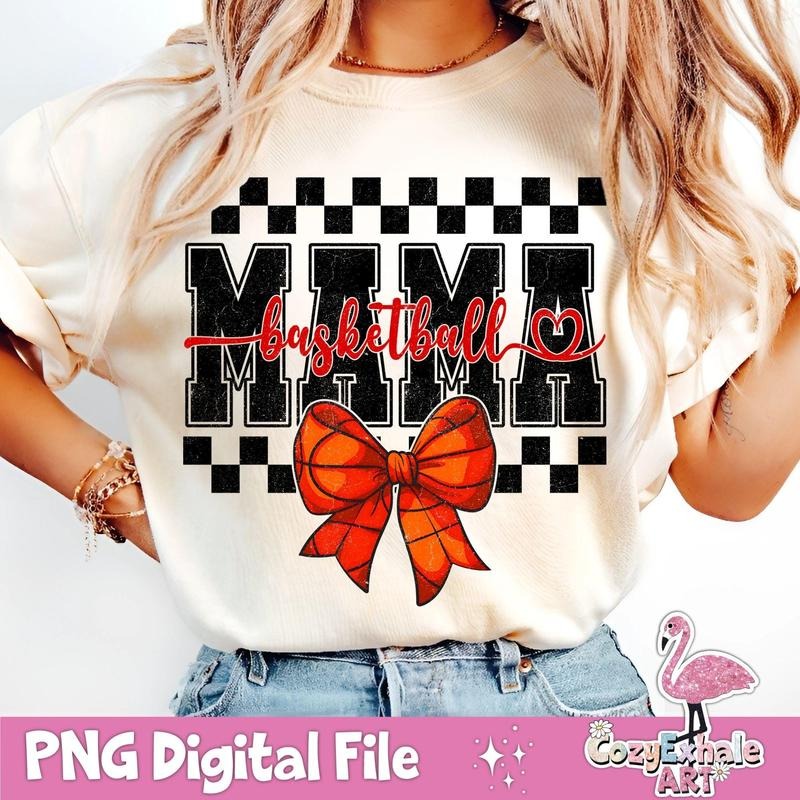 [Sale To 45% Off] Retro Checkered Basketball Mama T-Shirt, Coquette Game Day Basketball Mom Shirt, Trendy Basketball Art...
