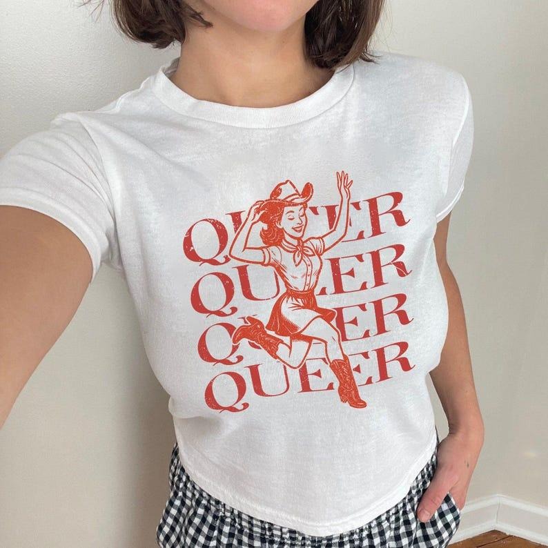 [Sale Up To 30%]Queer Y2k Baby Tee Pride Baby Tee Femboy Clothing 90s LGBTQ Gift Bisexual T Shirt Pride Parade Outfit...