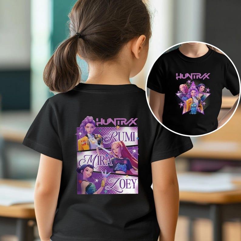 [Sale up To 30%] Kids Kpop Demon Hunters T-Shirt - Rumi, Mira & Zoey Anime Youth Style Tee, Unisex T-Shirt Hoodie, Sweatshirt