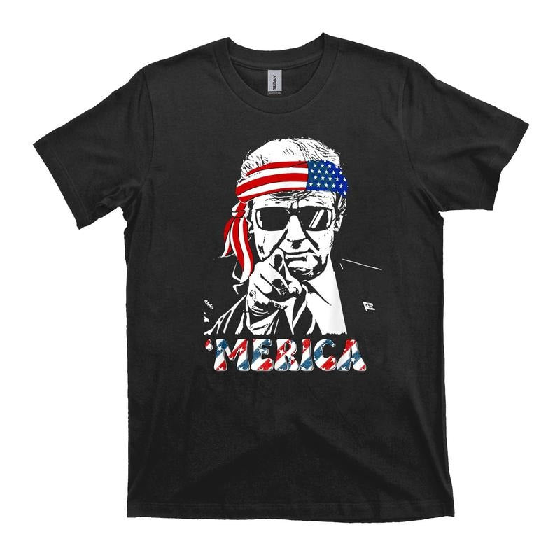 [Sale up to 30%] MERICA TRUMP Happy 4th Of July Trump American Flag T-Shirt Hoodie, Sweatshirt | RetroVerseTees.com