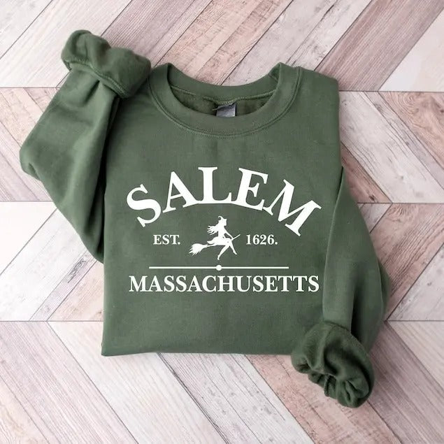 Salem Massachusetts, Crewneck Halloween Sweatshirt on Natural Color Gildan, Hocus Pocus sweatshirt, . Halloween...