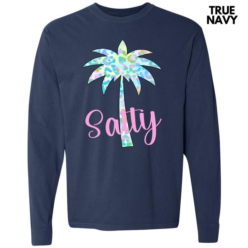Salty Palm Tree Long Sleeve Comfort Colors T-Shirt 'NLB' Hoodie, Sweatshirt | RetroVerseTees.com