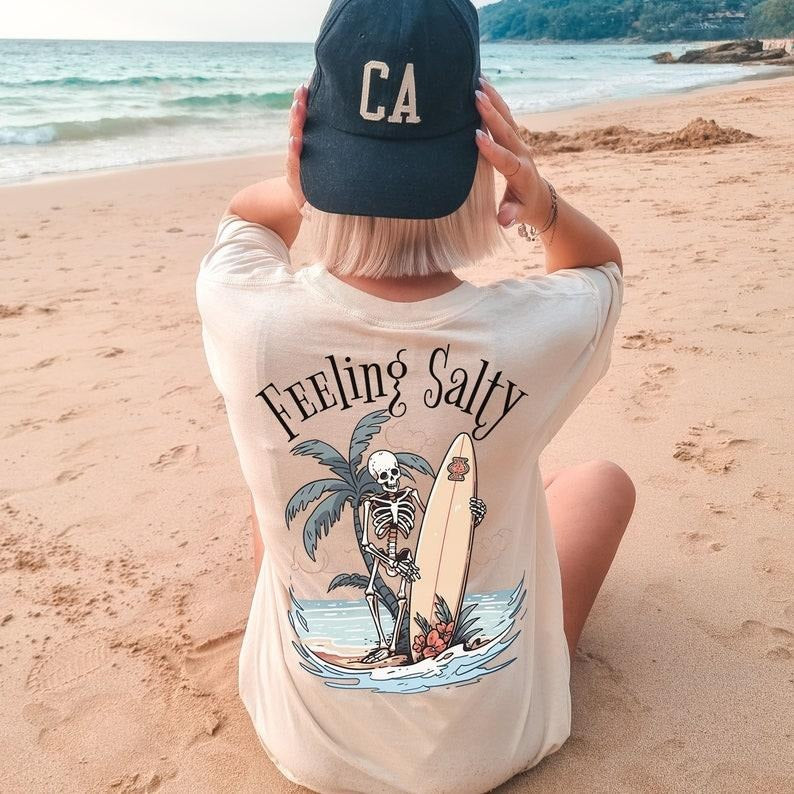 Salty T Shirt Hoodie Sweater Preppy Clothes Coconut Girl Tee Surf Shirt Beachy Shirts VSCO Girl Shirt Trendy TS Aesthetic T Shirt Y2K Shirt Grapics Skeleton