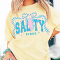 Salty Vibes Checkerboard Coquette Bow Yellow Shirt, Summer Vibes Tee, Retro Summer Beach Shirt, Gift for Her Hoodie,...