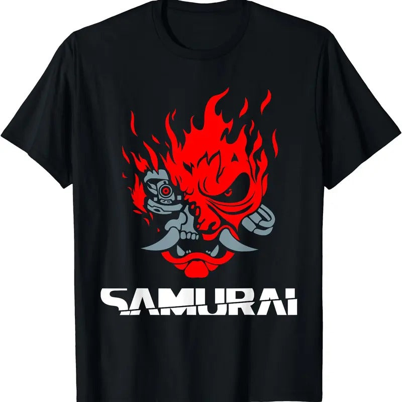 Samurai Japanese Demon Mask Edge Cyber Runners Punk T-Shirt | Unisex Cotton Tee Gift | Full Size Hoodie, Sweatshirt