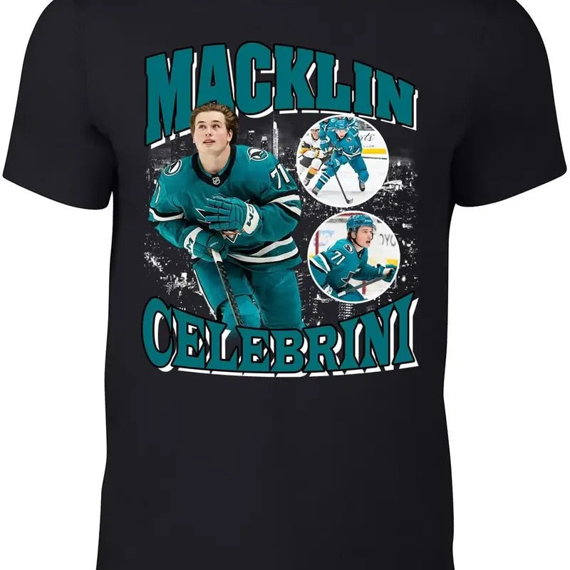 San Jose Macklin Celebrini Bootleg Style T-Shirt Hoodie, Sweatshirt | RetroVerseTees.com