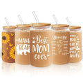 Sandjest 16oz Reusable Clear Iced FOG Glass Cup with Straw & Bamboo Lid, Home FOG Stylish Drinkware Women Girl TNF...