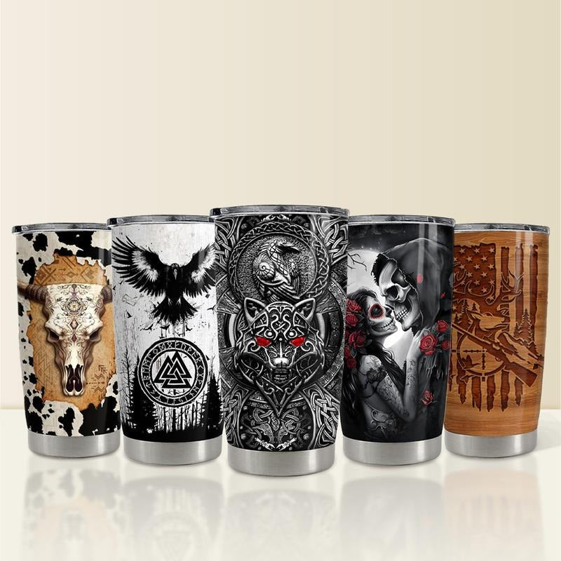 Sandjest 20oz Insulated Stainless Steel Travel Tumbler with Lid, Portable FOG Cup, Viking Husband Couple Men Gift TNF'WB...