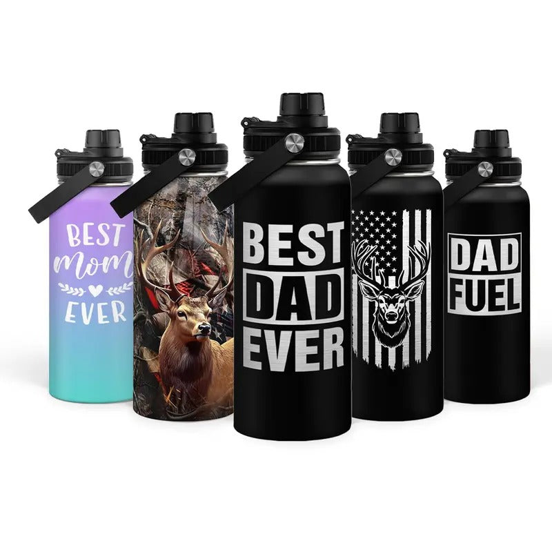 Sandjest 32oz Dad Water Bottle with Spout Lid & Portable Handle, Stainless Steel Leak FOG, Sports Gym Travel Outdoor...