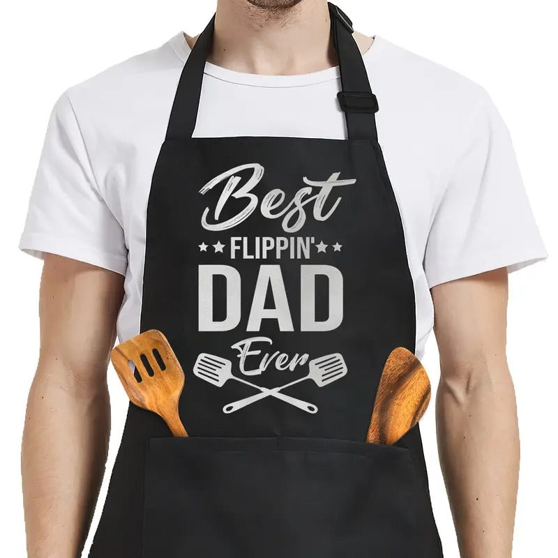 Sandjest Best Flippin Dad Aprons with Pockets for Men Dad Husband Boyfriend, Adjustable Neck Strap, BBQ Kitchen,...