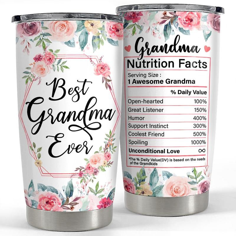 Sandjest Best Grandma Ever 20oz Tumbler, Insulated Stainless Steel Vacuum Flask, Travel FOG TNF Cup, Gifts for Nana...