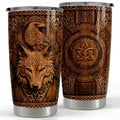 Sandjest Brown Viking Wolf 20oz Tumbler with Lid, Stainless Steel Vacuum Insulated Portable Travel FOG Cup, Men Gift...