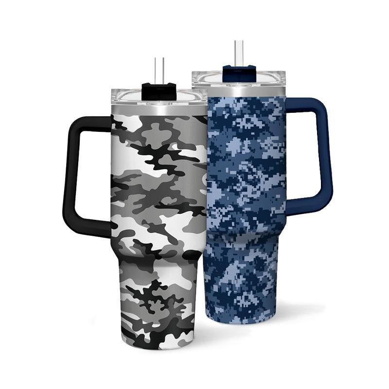 Sandjest Camo 40oz Quencher Tumbler with Straw & Handle, Stainless Steel Insulated Vacuum Cup, Drinkware Gift for Men...