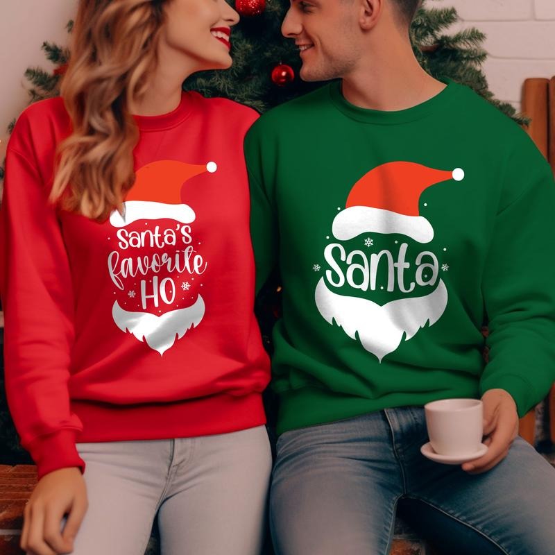 Sandjest Christmas Couple Sweatshirt Santa'WB shield Favourite Ho Gifts for Husband Wife Girlfriend Boyfriend T-Shirts,...