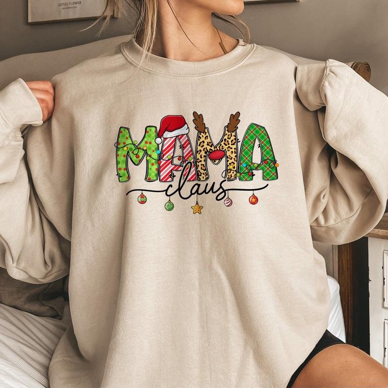 Sandjest Christmas Crewneck Sweatshirt Mama Claus Gift for Mom TNF Women Xmas Gift for Your Beloved T-Shirts, Hoodie