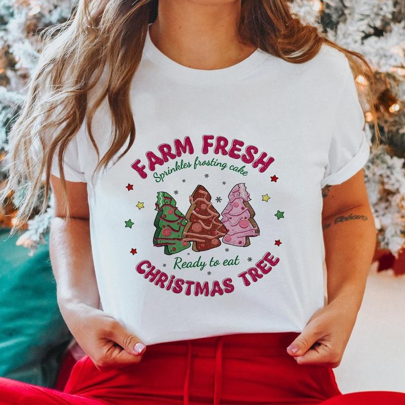 Sandjest Farm Fresh Christmas Tree Cake Tshirt, Christmas Tree Farm Tee, Merry Christmas Shirt, Retro Christmas Sweater,...