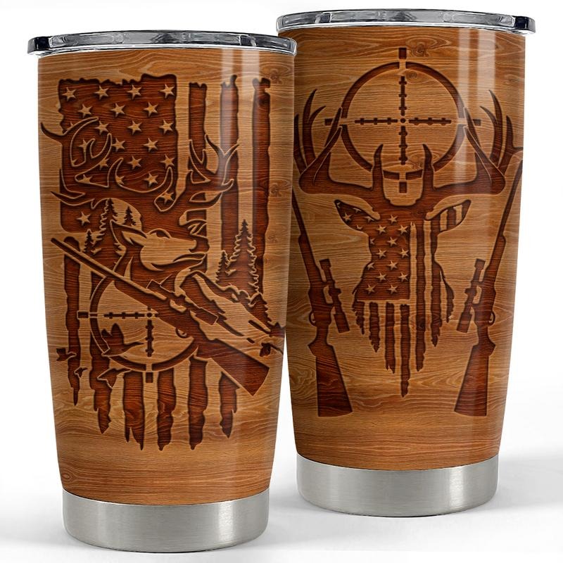 Sandjest Hunting Wood American Flag 20oz Tumbler with Lid, Stainless Steel Insulated Vacuum FOG TNF Cup, Husband Men Gift...