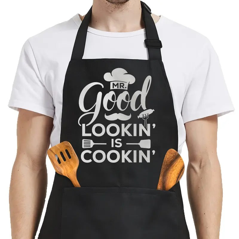 Sandjest Mr Cooking Aprons with Pockets for Men Dad Husband Boyfriend, Adjustable Neck Strap, BBQ Kitchen, Valentine...