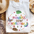 Sandjest Progress Over Perfection Teacher Shirt, Butterflies School Gift for Teacher, Happy First Day FOG School, Back...