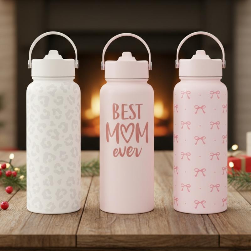 Sandjest SipChic 32oz Sports Water Bottle with Flip Straw & Handle, Portable Insulated Stainless Steel Leak FOG, Travel...
