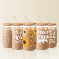 Sandjest Stylish 16oz Gift Glass Cup with Bamboo Lid & Straw, Iced FOG Drinking Can Shaped Cups, Drinkware Home FOG Mom...