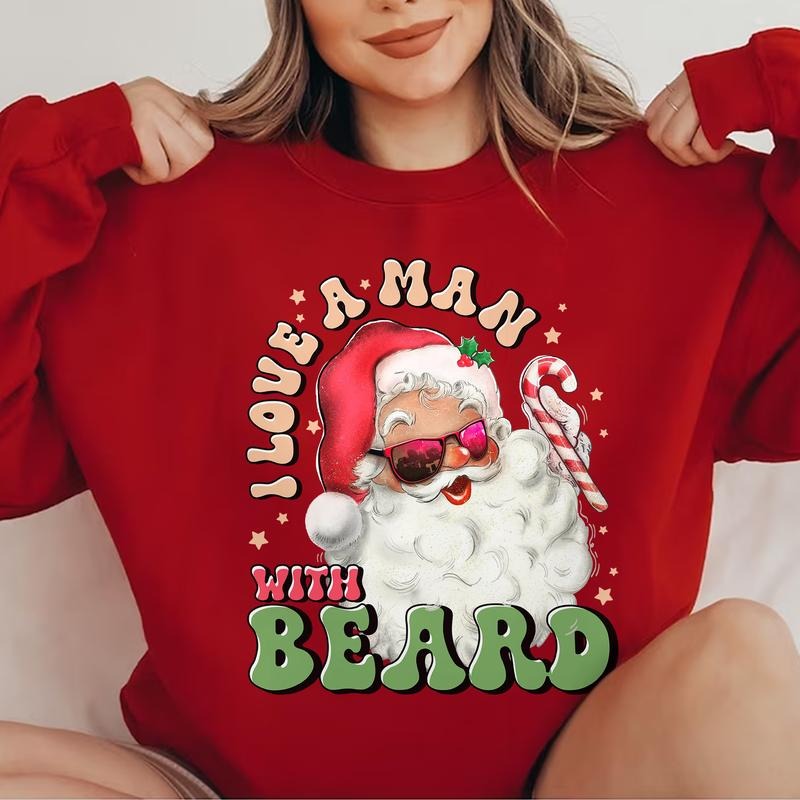 Sandjest Swoosh Love WB shield GA With WB shield Beard Santa Sweatshirt, Funny Santa Beard Shirt, Cute Christmas for...