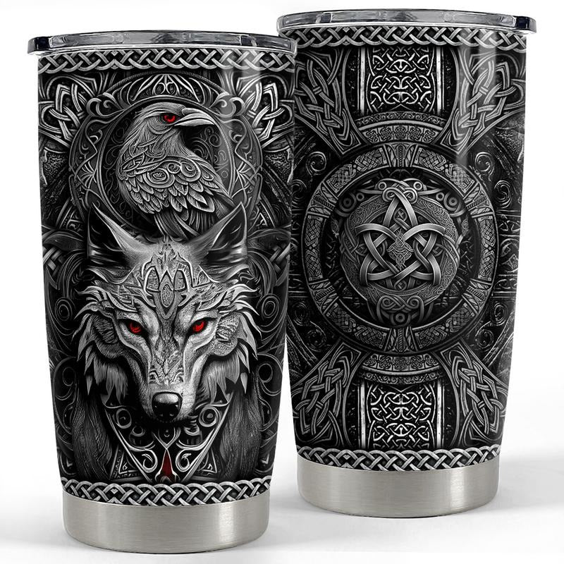 Sandjest Viking Wolf 20oz Tumbler with Lid, Stainless Steel Vacuum Insulated Portable Travel FOG TNF Cup, Men Gift Pocket...