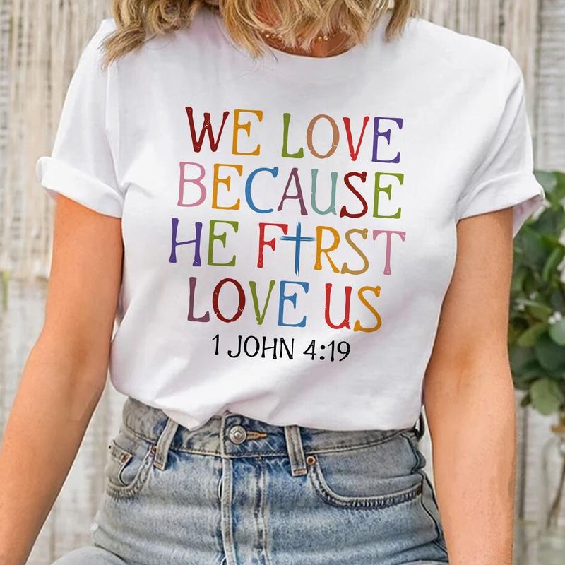 Sandjest We Love Because Mouthless cat First Loved Us Shirt Gift for Christian Jesus Lover Bible Lover Hoodie, Sweatshirt