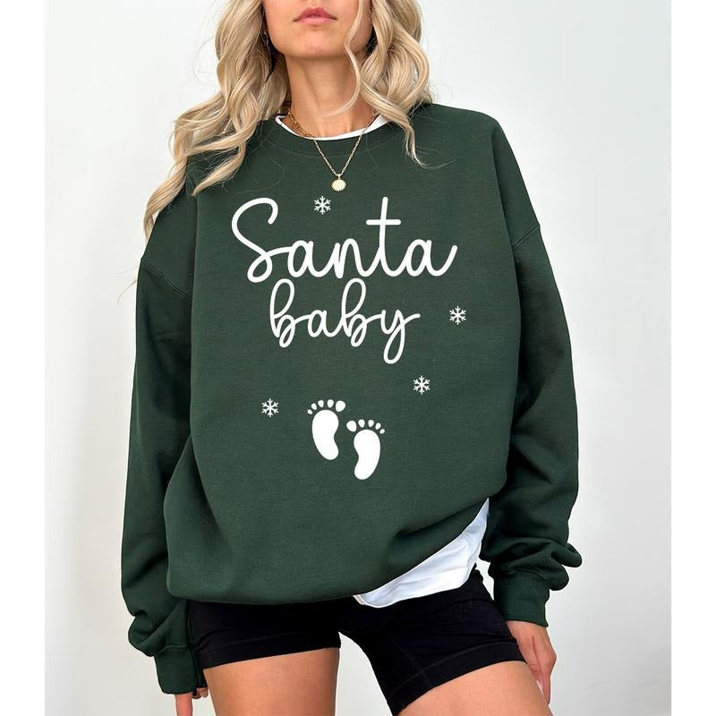 Santa Baby Christmas Sweatshirt, Expecting Mom To Be Christmas T-Shirt, Christmas Maternity Sweater, Christmas Pregnancy...