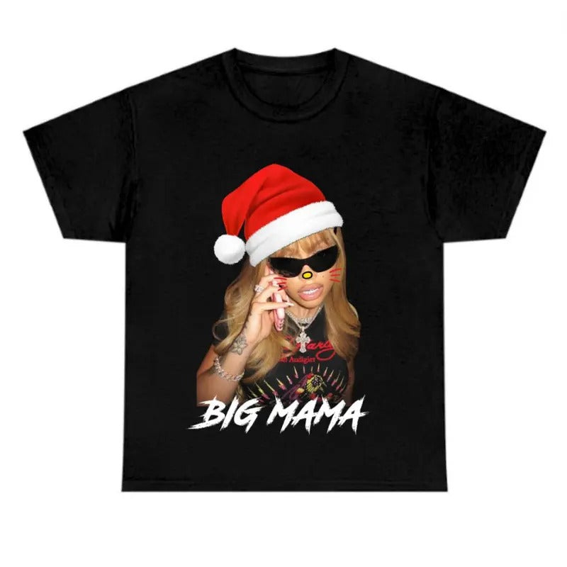 Santa Big Mama Big Face Graphic Kitty Christmas Rap Tee Shirt Streetwear Fashion Hoodie, Sweatshirt | RetroVerseTees.com