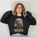 Santa Bigfoot Christmas Lights Funny Sasquatch Believe Xmas Sweatshirt T-Shirts, Hoodie | RetroVerseTees.com