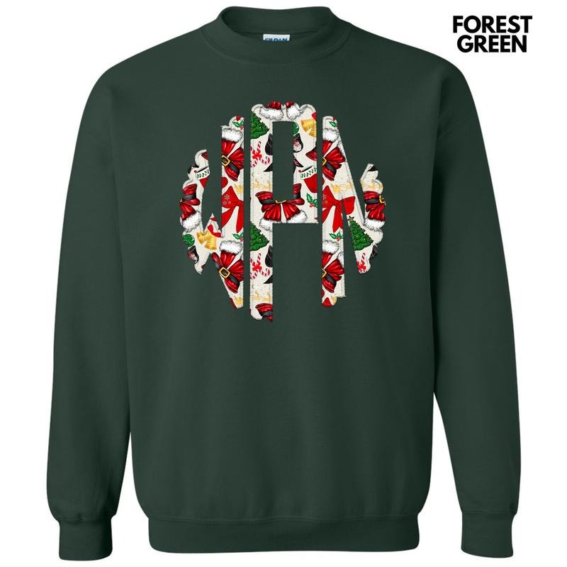 Santa Bow Theme Monogram Sweatshirt 'NLB' T-Shirts, Hoodie | RetroVerseTees.com