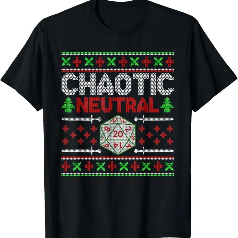 Santa Chaotic Neutral Christmas D20 Ugly Tabletop Sweater T-Shirt Hoodie, Sweatshirt | RetroVerseTees.com