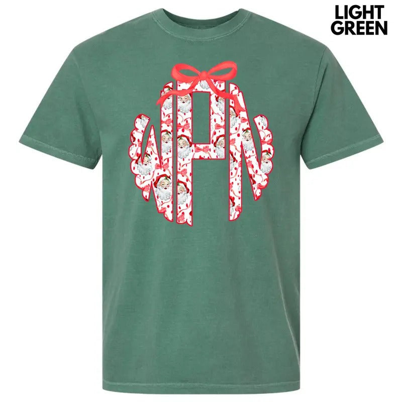 Santa Face Monogram Comfort Colors T-Shirt 'NLB' Hoodie, Sweatshirt | RetroVerseTees.com